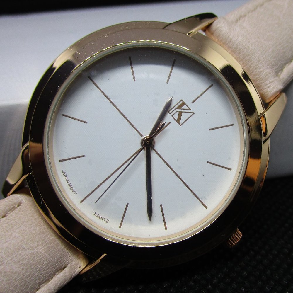 NIB K Japan Movt stainless steel back rose gold case faux leather buckle